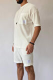 Ekru Alt Üst Şort Tişört Takım