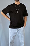 Oversize Fit %100 Pamuk Orta Kalın Dokulu Siyah T-Shirt