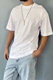 Oversize Fit %100 Pamuk Orta Kalın Dokulu Ekru T-Shirt