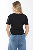 Örgü Televizyon Crop Bağlanabilir Kadın Tişört