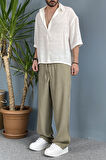 Modal Kumaş Bağcıklı Baggy Pantolon Haki