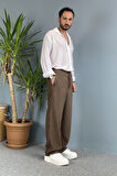 Modal Kumaş Bağcıklı Baggy Pantolon Haki