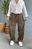 Modal Kumaş Bağcıklı Baggy Pantolon Haki