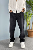 Taşlanmış Siyah Baggy Fit Jean Pantolon