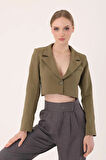 Crop Blazer Ceket-Haki