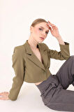 Crop Blazer Ceket-Haki