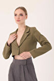 Crop Blazer Ceket-Haki