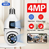 4MP Ampul Kablosuz Wifi Kamera Çift Lens  IP 2 Yönlü Ses Otomatik İzleme AI İnsansı Algılama