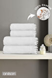 4'lü Beyaz Jelena Havlu Seti %100 Pamuk  - 2 Adet El Havlusu 50x90 ve 2 Adet Banyo Havlusu 70x140