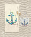Anchor Çapa Desenli Plaj Havlusu Ve Plaj Çantası Set Banyo Havlusu Dijital Baskılı Havlu