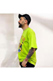 Kampüs Cartoon Tek Taraf Baskılı Oversize Pamuklu T-shirt