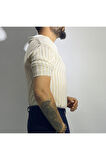 Dik Çizgili Polo Yaka Triko T-Shirt