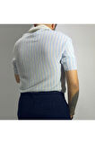 Dik Çizgili Polo Yaka Triko T-Shirt