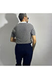 Dik Çizgili Polo Yaka Triko T-Shirt