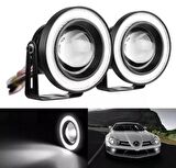 Üniversal Mercekli Angel Sis Farı Metal Su Geçirmez 76 mm Beyaz Halkalı Angel Eyes