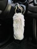 Yumuşak Tüylü Peluş Puf Anahtarlık Gri