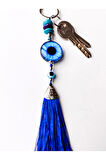Mavi Cam Boncuklu Lacivert Püsküllü Anahtarlık