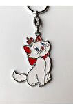 Kırmızı Kurdelalı ve Papyonlu Beyaz Renkli Şirin kedi Anahtarlık