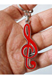 Kırmızı Renkli Sol Notalı Metal Anahtarlık
