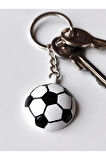 Siyah Beyaz Futbol Takımı Temalı - Yarım Futbol Topu - Arkası Aynalı Anahtarlık