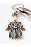 Fatımanın Eli Şeklinde Üzeri Nazar Boncuğu Camlarıyla Bezeli Metal Anahtarlık