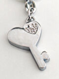 Üzeri Taşlı Kalp ve Anahtar Şeklinde Metal Anahtarlık