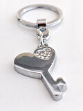 Üzeri Taşlı Kalp ve Anahtar Şeklinde Metal Anahtarlık