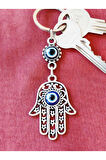 Mavi Göz boncuklu Fatımanın Eli Metal anahtarlık