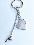 Üzeri Taşlı Kalp ve Zincir Ucunda Yunuslu Metal Anahtarlık
