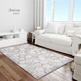 İpek Mekik Halı Anisa Gri Kahve Geometrik Saçaklı Halı