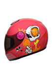 Motosiklet Çocuk Kaskı Full Face Pp Metreal Skull Pink