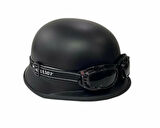 Motosiklet ve Bisiklet Yarım Kask Retro Gözlüklü Chopper Cruiser Kaskı Mat Siyah