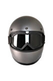 Motosiklet Retro Kask Harley Cafe Racer Vespa Modüler ve Anti UV Gözlüklü Motor Kaskı Gray