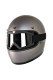 Motosiklet Retro Kask Harley Cafe Racer Vespa Modüler ve Anti UV Gözlüklü Motor Kaskı Gray