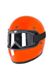 Motosiklet Retro Kask Harley Cafe Racer Vespa Modüler ve Anti UV Gözlüklü Motor Kaskı Orange
