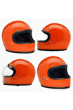 Motosiklet Retro Kask Harley Cafe Racer Vespa Modüler ve Anti UV Gözlüklü Motor Kaskı Orange