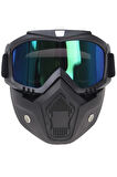 Motosiklet Cross  Bisiklet Gözlüğü Açık Kask Maskesi Süngerli Bant Lastikli Jet Maske Mavi Cam Blue