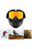 Motosiklet Cross Bisiklet Gözlüğü Açık Kask Maskesi Süngerli Bant Lastikli Jet Maske Sarı Cam Gold