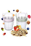 2li Set 1100 ml Take-go Kaşıklı Hazneli Meyveli Yoğurt Kabı Piknik Atıştırmalık Granola Süt Bardak