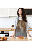 Kahverengi Palmiye Yaprak Detaylı Mutfak Önlüğü (Keten, Uluslararası Yıkama Ve Solmama Sertifikası)