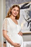 Cossy By Aqua Aqua 23633 Kadın Krem Dantel Detay Kısa Kol Lohusa Pijama Takımı