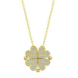 Gümüş Gold Kalpli Açılabilen Yonca Kadın Gümüş Kolye