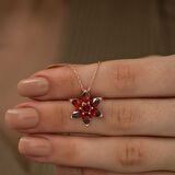 925 Ayar Gümüş Kırmızı Çiçek Kadın Gümüş Kolye