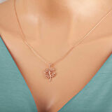 925 Ayar Gümüş Rose Kalpli Dört Yapraklı Yonca Kadın Kolye