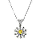 925 Ayar Gümüş Trapez Taşlı Çiçek Kadın Gümüş Kolye