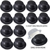 Siyah Renk Simli Melon Yuvarlak Parti Şapkası 12 Adet