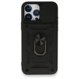 Apple Uyumlu İphone 15 Pro Max Kılıf Pars Lens Yüzüklü Silikon - Siyah