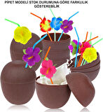 Hindistan Cevizi Hawaii Luau Aloha Pipetli İçecek Kabı Bardak 10x13 cm 1 Adet