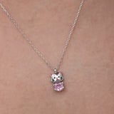 Gümüş Pembe Taşlı Sevimli Kedi Kadın Kolye