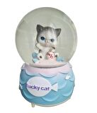 IŞIKLI MÜZİKLİ KAR PÜSKÜRTMELİ ŞANSLI KEDİ CAM KAR KÜRESİ